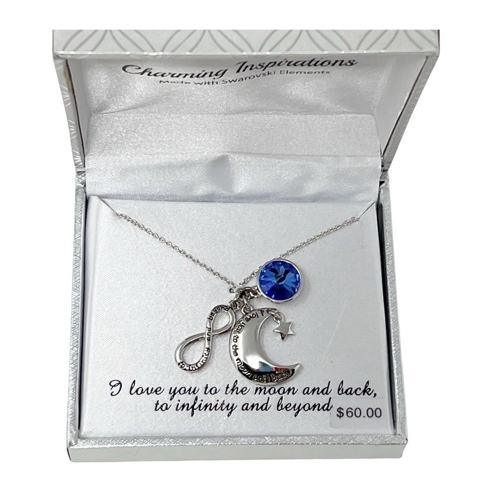 Silver Plated Necklace "I Love You To The Moon and Back" Swarovski Elements